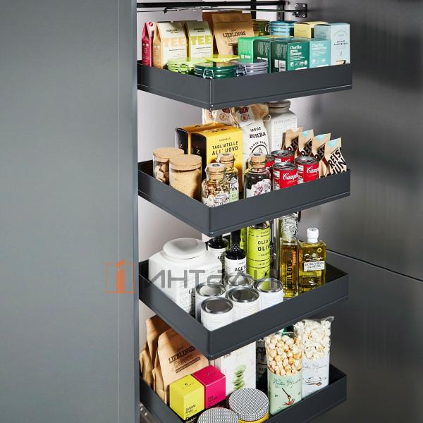 Распашной шкаф-колонна KESSEBOHMER Tandem Solo 600, 4 полки Arena pure с доводчиком на закрывание, Anti-slip, H1300, G100, антрацит – 3