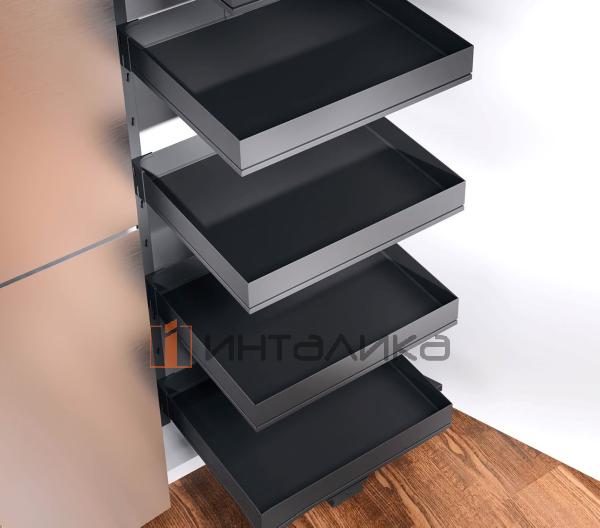 Распашной шкаф-колонна KESSEBOHMER Tandem Solo 600, 4 полки Arena pure с доводчиком на закрывание, Anti-slip, H1300, G100, антрацит – 2