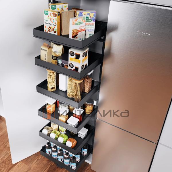 Распашной шкаф-колонна KESSEBOHMER Tandem Solo 600, 6 полок Arena pure с доводчиком на закрывание, Anti-slip, H1800, G100, антрацит – 2