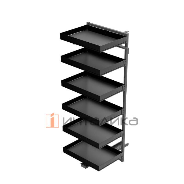 Распашной шкаф-колонна KESSEBOHMER Tandem Solo 750, 6 полок Arena pure с доводчиком на закрывание, Anti-slip, H1800, G100, антрацит – 4