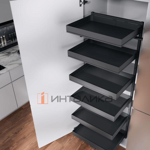 Распашной шкаф-колонна KESSEBOHMER Tandem Solo 750, 6 полок Arena pure с доводчиком на закрывание, Anti-slip, H1800, G100, антрацит – 2