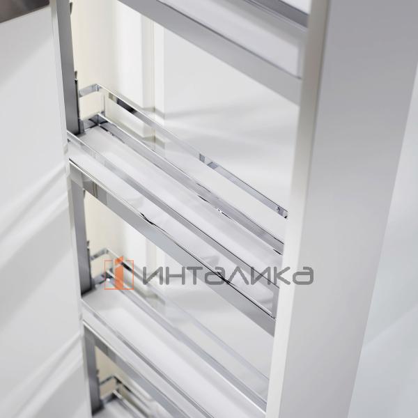 Выдвижной шкаф-колонна KESSEBOHMER Dispensa 150, 4 полки Arena style с доводчиком на закрывание, частичное выдвижение, Anti-slip, H1200-1600, G100, белый/хром – 2