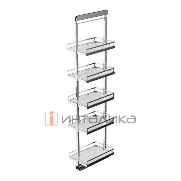 Выдвижной шкаф-колонна KESSEBOHMER Dispensa 450, 5 полок Arena style с доводчиком на закрывание, полное выдвижение, Anti-slip, H1600-2000, G100, белый/хром – 4