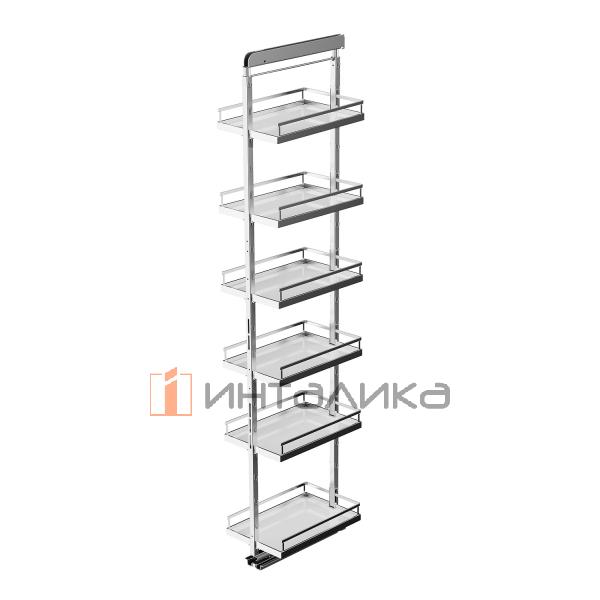 Выдвижной шкаф-колонна KESSEBOHMER Dispensa 450, 6 полок Arena style с доводчиком на закрывание, полное выдвижение, Anti-slip, H1900-2300, G100, белый/хром – 4