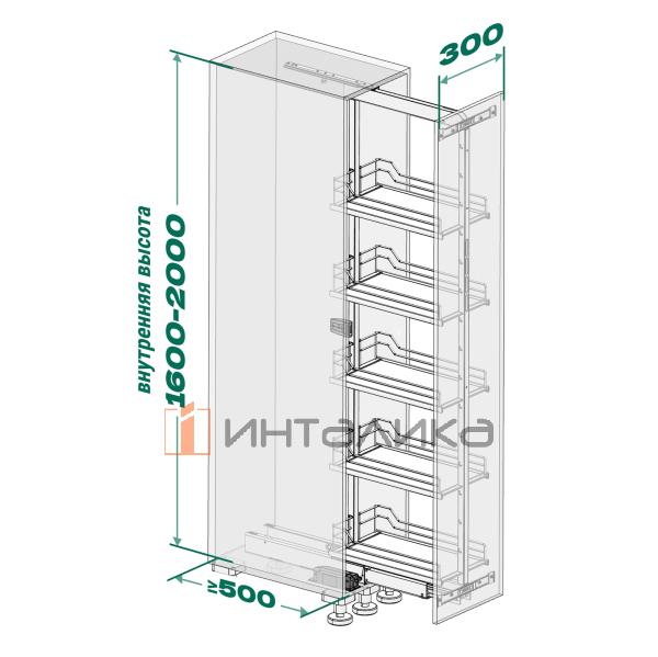 Выдвижной шкаф-колонна KESSEBOHMER Dispensa 300, 5 полок Arena pure с доводчиком на закрывание, полное выдвижение, Anti-slip, H1600-2000, G100, антрацит – 6