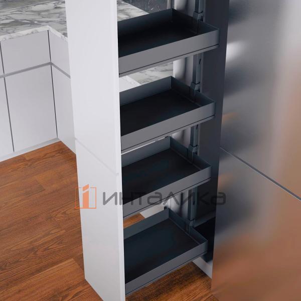 Выдвижной шкаф-колонна KESSEBOHMER Dispensa 450, 4 полки Arena pure с доводчиком на закрывание, полное выдвижение, Anti-slip, H1200-1600, G100, антрацит – 4