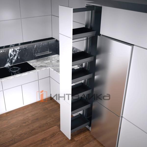 Выдвижной шкаф-колонна KESSEBOHMER Dispensa 450, 6 полок Arena pure с доводчиком на закрывание, полное выдвижение, Anti-slip, H1900-2300, G100, антрацит – 2