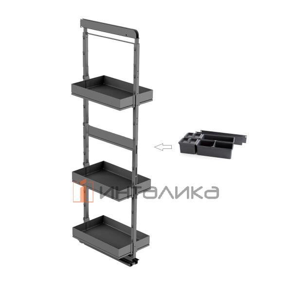 Выдвижной шкаф-колонна KESSEBOHMER Dispensa Youboxx 300, 3 полки Arena pure, полное выдвижение, набор Youboxx №3, Anti-slip, H1200-1600, G100, антрацит – 2