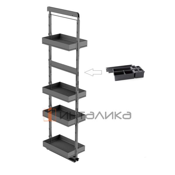 Выдвижной шкаф-колонна KESSEBOHMER Dispensa Youboxx 300, 4 полки Arena pure, полное выдвижение, набор Youboxx №3, Anti-slip, H1600-2000, G100, антрацит – 2