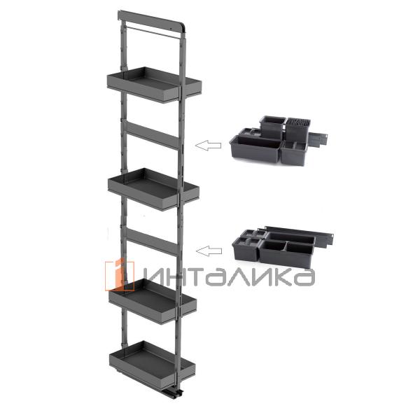 Выдвижной шкаф-колонна KESSEBOHMER Dispensa Youboxx 300, 4 полки Arena pure, полное выдвижение, наборы Youboxx №1 №3, Anti-slip, H1900-2300, G100, антрацит – 2