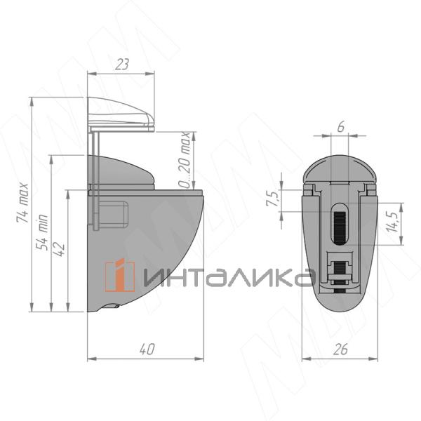 ПЕЛИКАН Менсолодержатель для деревянных и стеклянных полок 0-20 мм, хром матовый – 2