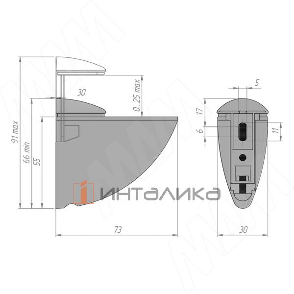 ПЕЛИКАН Менсолодержатель для деревянных и стеклянных полок 0-25 мм, никель матовый – 2