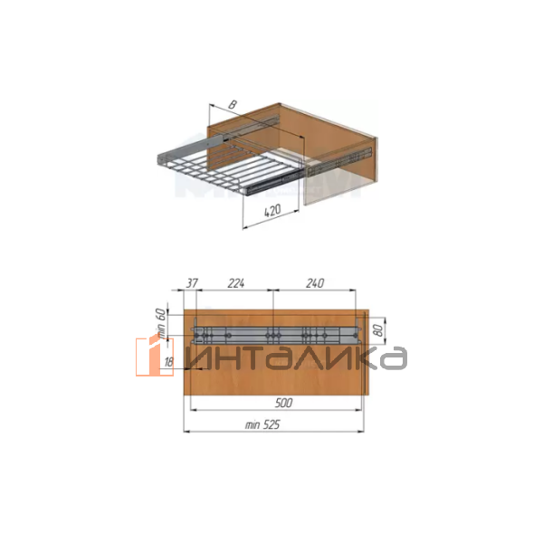 PARTNER Вешало для брюк, 500 мм, серый, полного выдвижения – 2