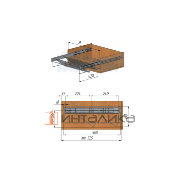 PARTNER Корзина для обуви, 750 мм, серый, полного выдвижения – 2