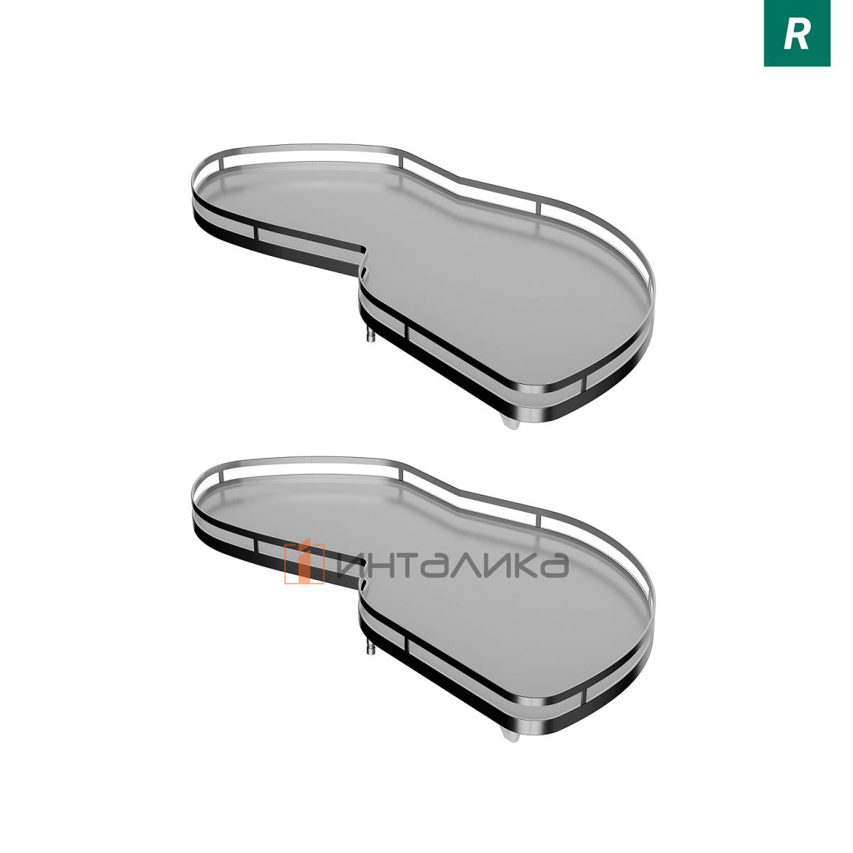 Комплект полок KESSEBOHMER ЛеМанс, 600, 2 полки Арена Стиль, антискользящее покрытие, правый, хром / белый