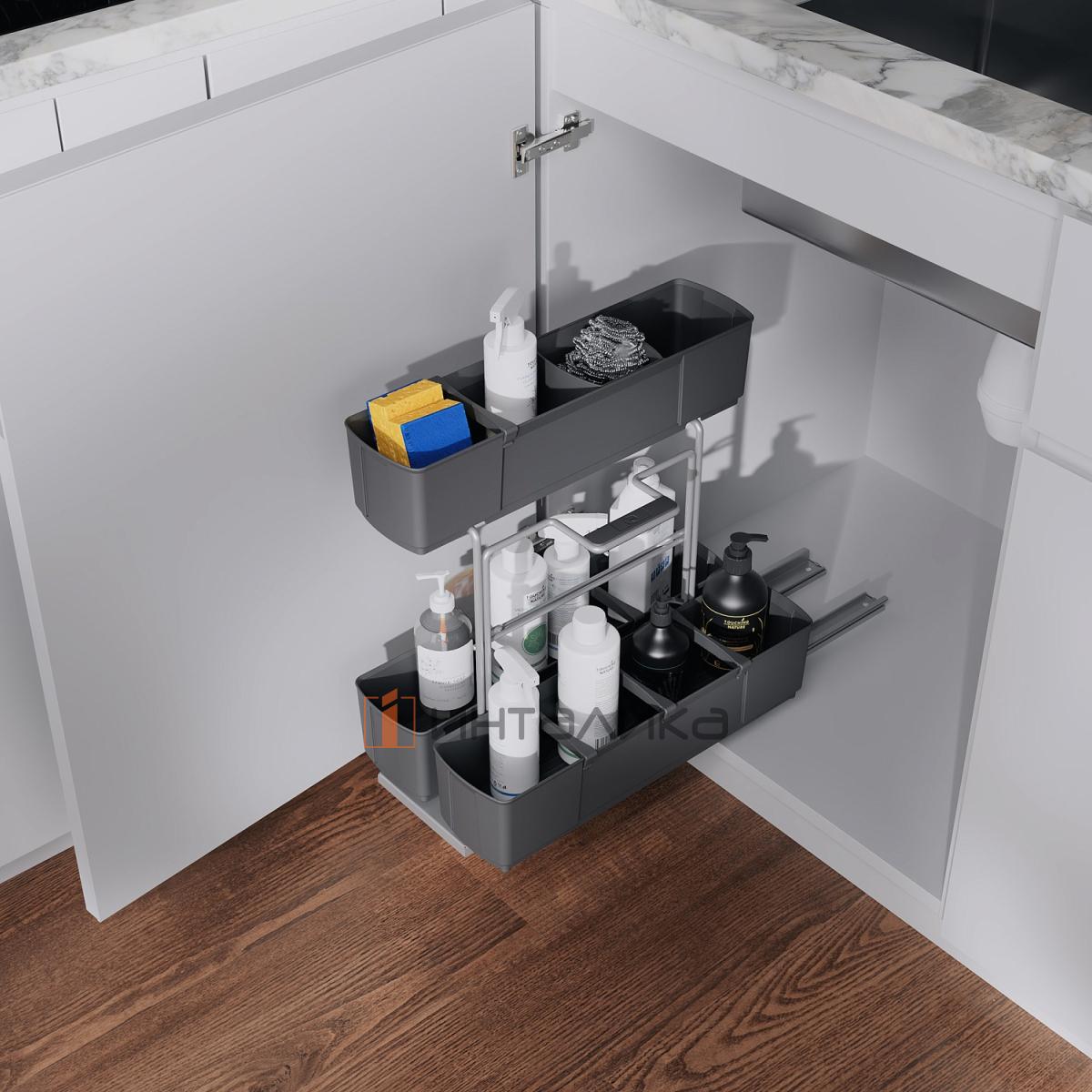 Выдвижной механизм КЕССЕБЁМЕР / KESSEBOHMER Клининг Агент 350, с доводчиком на закрывание, 298х480х480, G12, антрацит