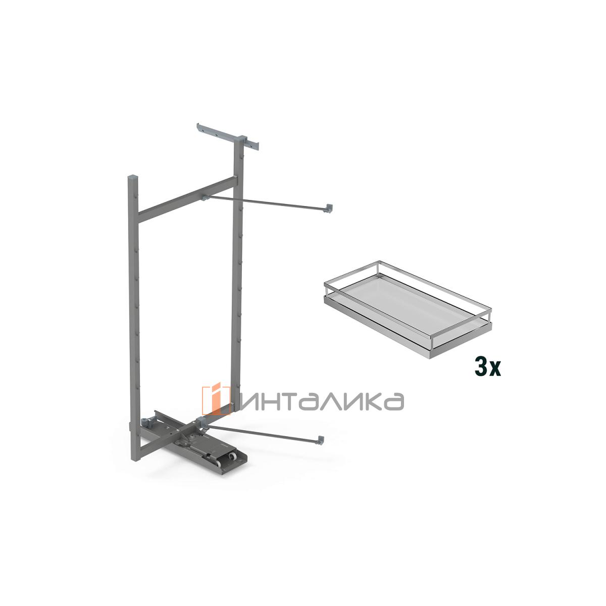 Комплект внутренний КЕССЕБЁМЕР / KESSEBOHMER Тандем II 600, рама H800 + 3 полки Арена Стиль, Антислип, хром / белый