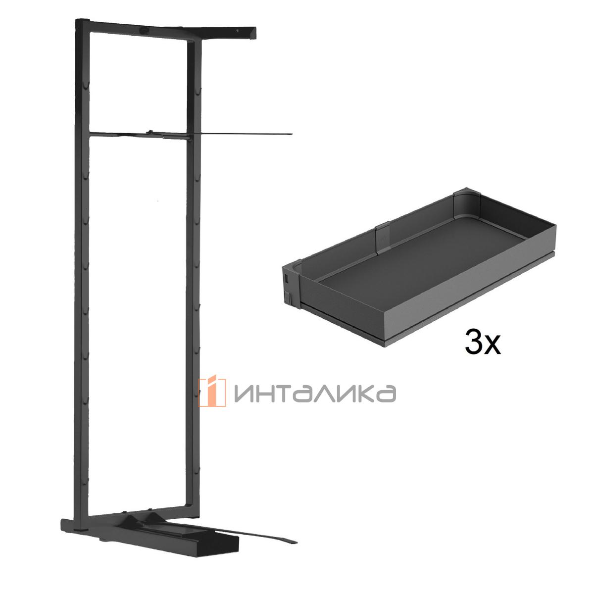 Комплект внутренний КЕССЕБЁМЕР / KESSEBOHMER Тандем II 600, рама H800 + 3 полки Арена Пьюр, Антислип, антрацит