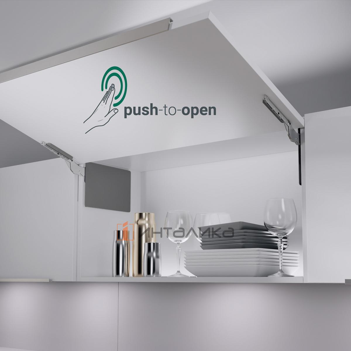 Набор поворотного подъемного механизма КЕССЕБЁМЕР / KESSEBOHMER ФриСлим Флэп / FreeSlim Flap, открывание нажатием / P2O, H220-650, накладной монтаж, белый