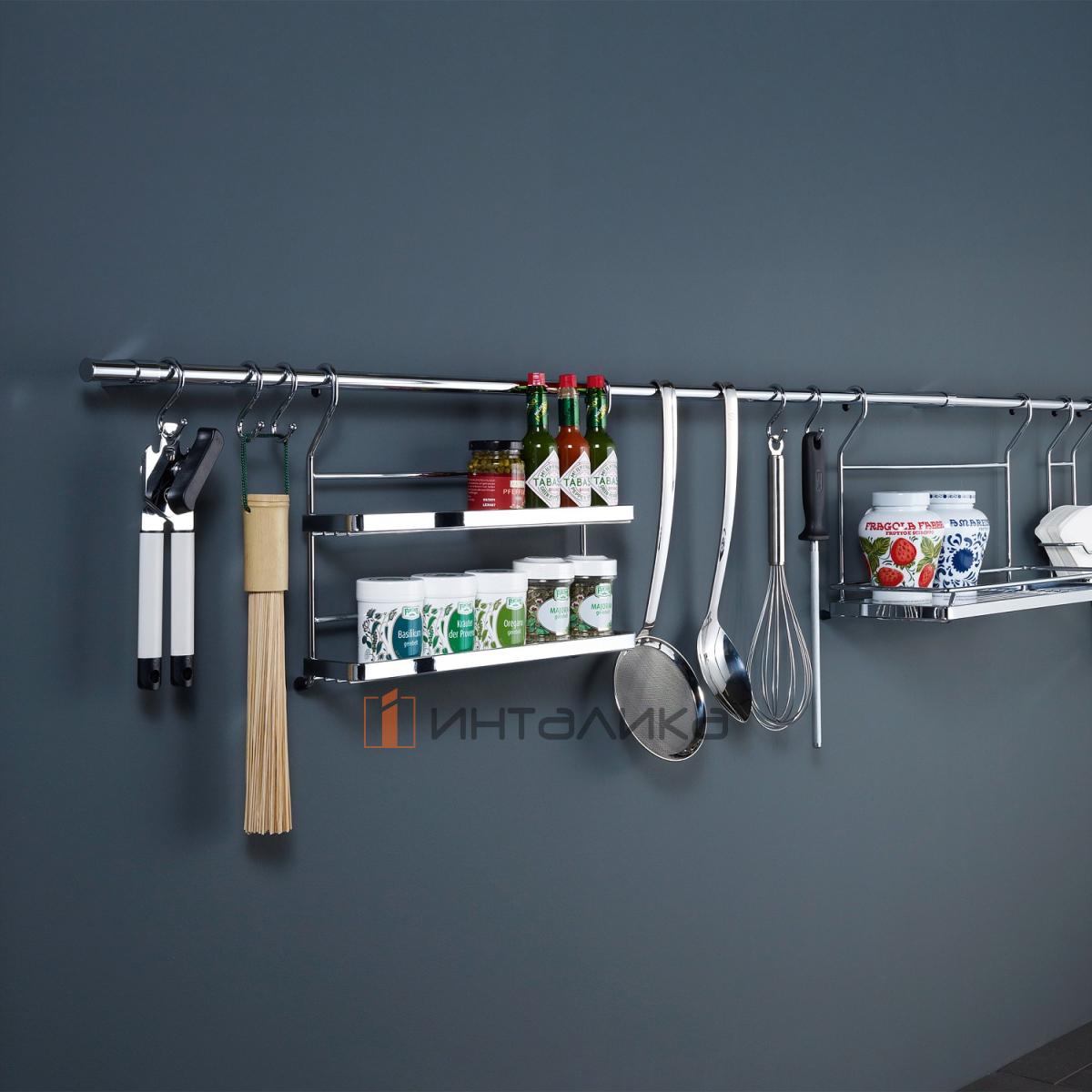 Комплект рейлинга КЕССЕБЁМЕР / KESSEBOHMER Линеро Классик, труба L1200 / 5 крючков / 2 держателя / 2 заглушки, хром глянец