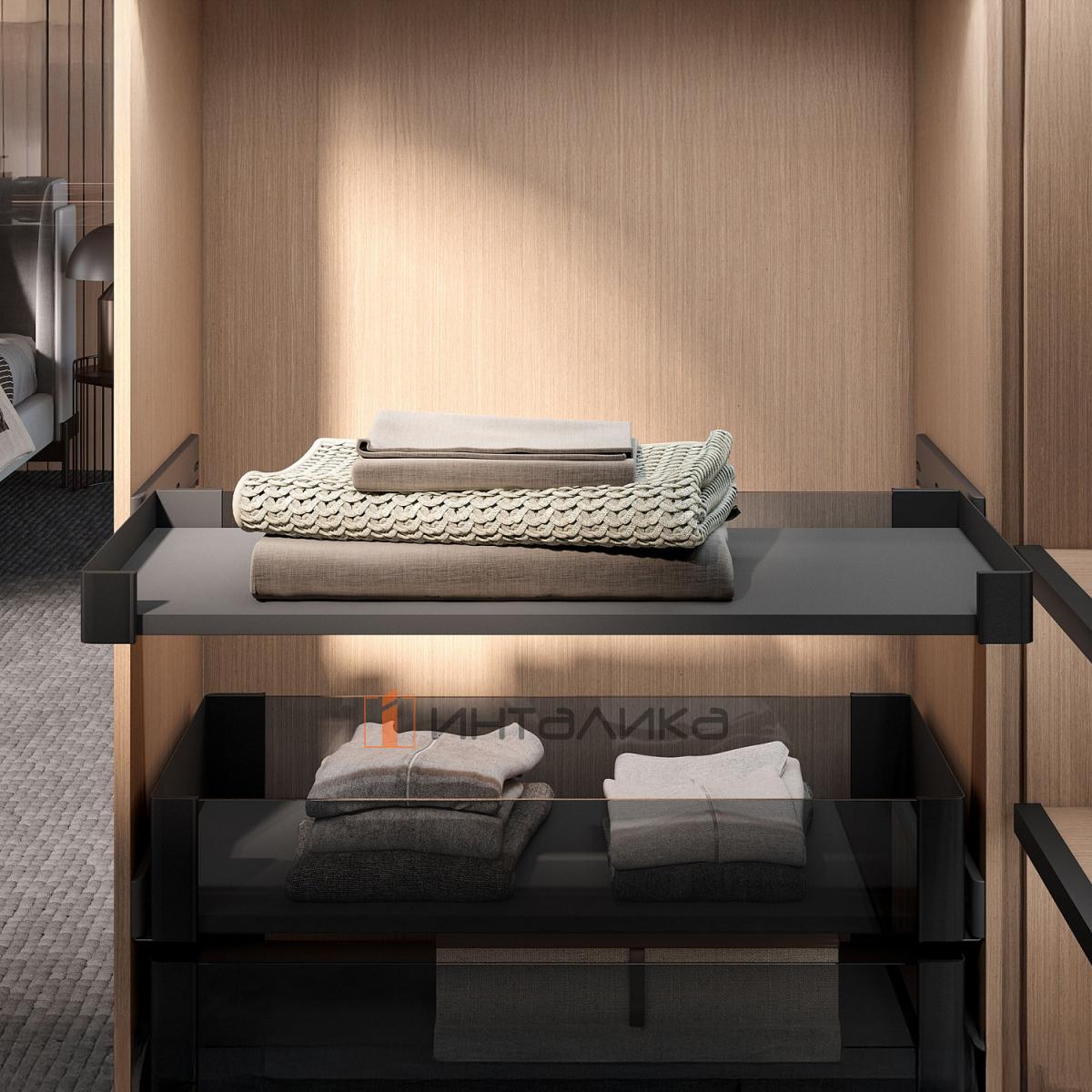 Комплект полка-столик выдвижной 450, КЕССЕБЁМЕР / KESSEBOHMER Конеро, H 72, W 810-870, без дна, черный