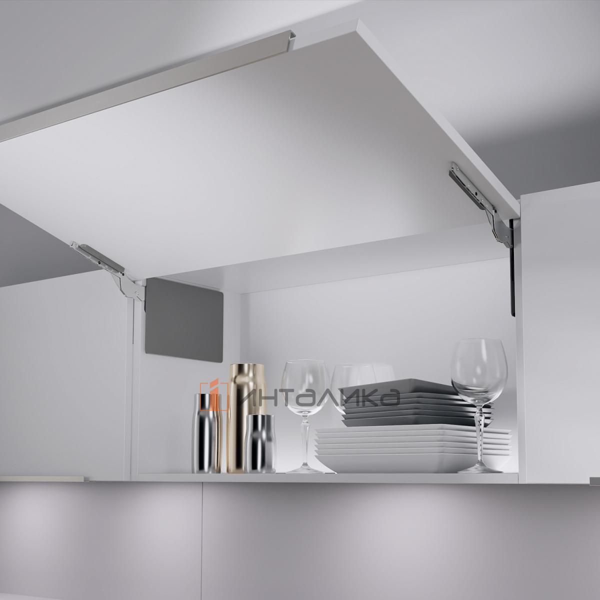 Набор поворотного подъемного механизма КЕССЕБЁМЕР / KESSEBOHMER ФриСлим Флэп / FreeSlim Flap, плавное закрывание / SOFT, H220-650, врезной монтаж, серый