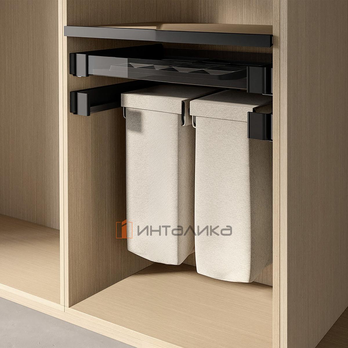 Комплект мешок для белья выдвижной 320 КЕССЕБЁМЕР / KESSEBOHMER Конеро, W 660-720, D 345, мешок узкий 2 шт, черный