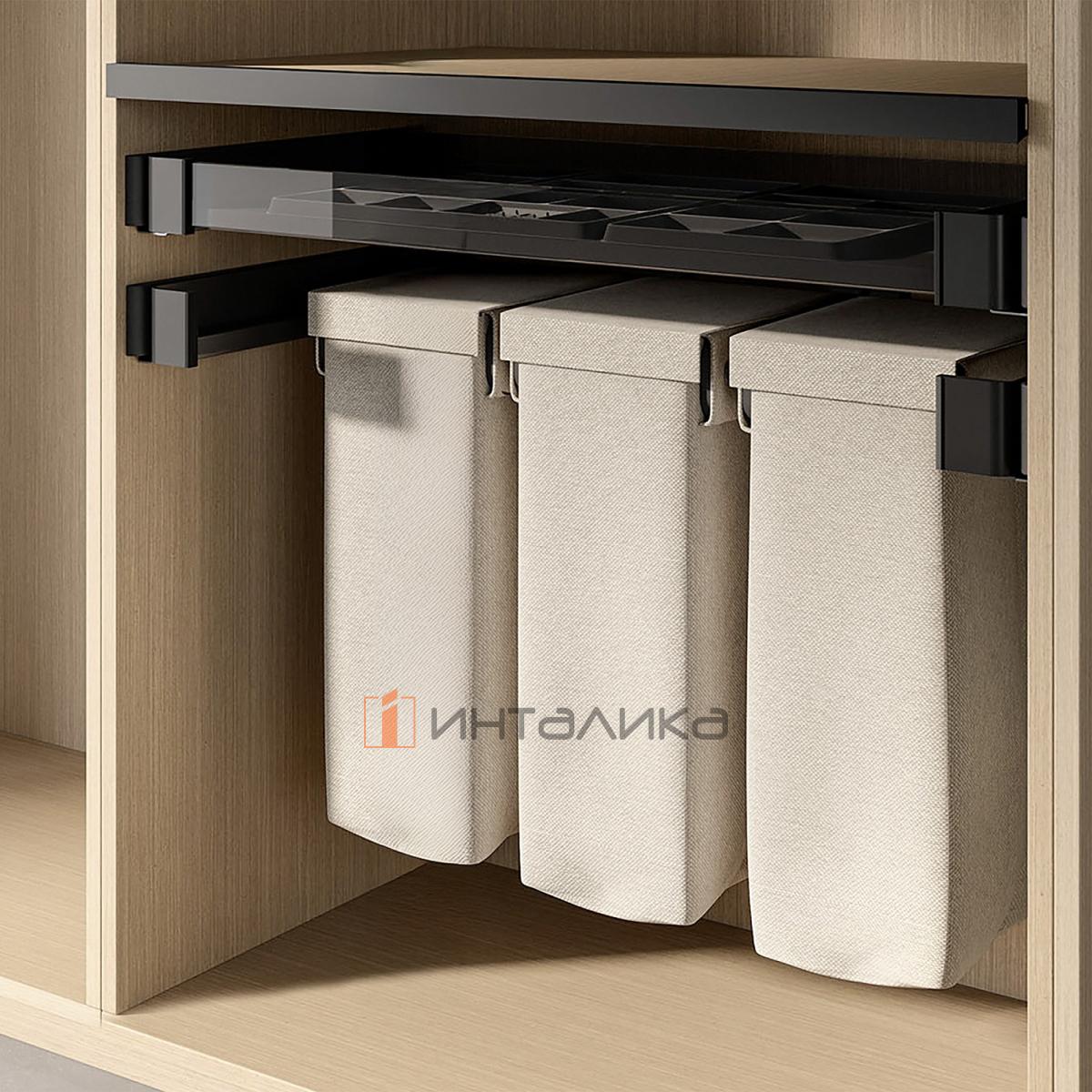 Комплект мешок для белья выдвижной 320 КЕССЕБЁМЕР / KESSEBOHMER Конеро, W 860-920, D 345, мешок узкий 3 шт, черный