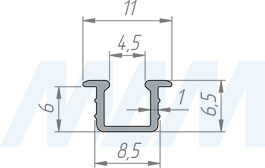 Размеры узкой направляющей FORTE, верх/низ (артикул FOR02PR)