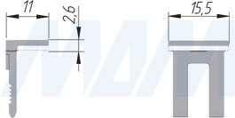 Размеры полкодержателя KUBIC для стеклянных полок толщиной 4-9 мм (артикул 1 60200)