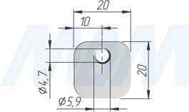 Размеры квадратной ответной планки под саморез для толкателей K-PUSH TECH (артикул 4523 879), чертеж 3