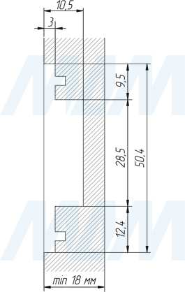 Присадочные размеры крепления к фасаду механизма KIARO для открывания фасада вниз (артикул 46006000), схема 3