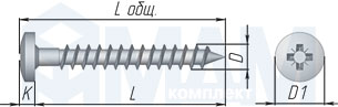 Размеры самореза с полукруглой головкой под крест для крепления мебельного навеса LIKU (артикул 6 01033)