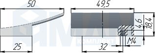 Размеры ручки-кнопки SKA с межцентровым расстоянием 32 мм (артикул C-1891)