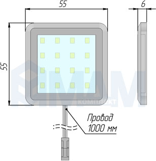Размеры точечного квадратного светодиодного светильника FLAT (артикул FL12-QNO)