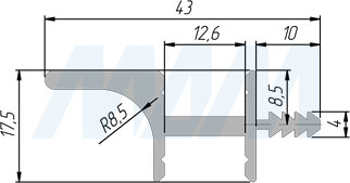 Размеры профиль-ручки GOLIGHT для верхней базы под две светодиодные ленты (артикул GL3.153A PR)