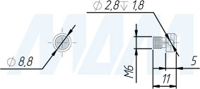 Размеры штока для замка SDCW-SL для фасадов толщиной 22-26 мм (артикул SDCW-SL-22/26)