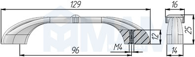 Размеры ручки-скобы с межцентровым расстоянием 96 мм (артикул WMN.737.096)