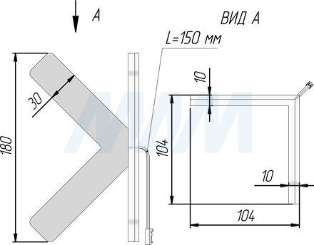 Размеры углового светодиодного светильника X-SIGN (артикул XS24-CNO)